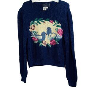 Vintage  Allen Lolly Sweater Small Petites Lovebirds Pure Wool Grandma Wool 80s